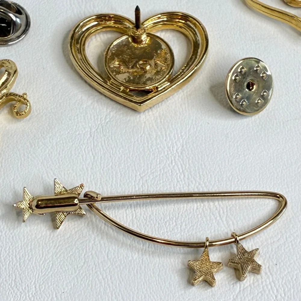 Vintage Pin Lot Avon Heart World Star Stick Pins Gold Tone Jewelry 7 Pieces